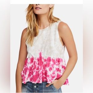 We The Free Anytime Tie Dye Pink Peplum Tank
